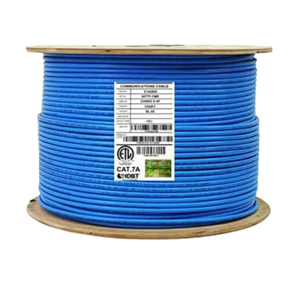 Infinity Cable CAT7A CMP Plenum 1000MHz S/FTP 22AWG Solid Bare Copper, Bulk Cable 1000Ft Reel, Blue