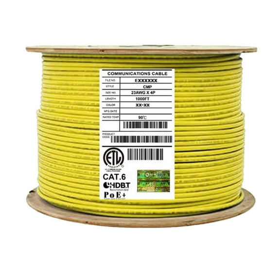 Infinity Cable Plenum CAT6 Shielded Solid FTP 100% Pure Copper, 1000Ft. Bulk Cable Reel, Yellow
