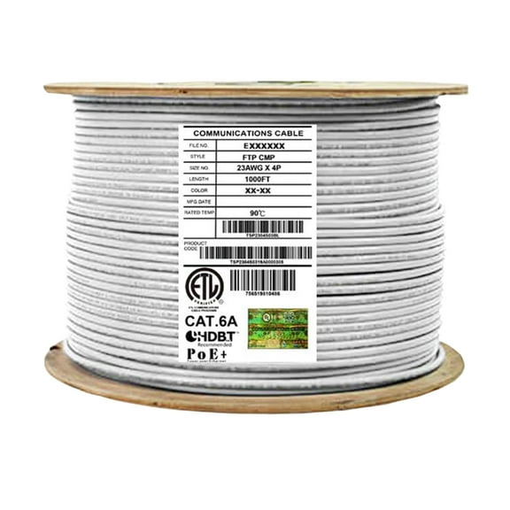 Infinity Cable Plenum CAT6A 650MHz 10G Shielded Solid FTP 100% Pure Copper, 1000Ft. Bulk Cable Reel, White