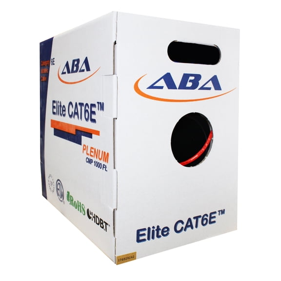 Infinity Cable Plenum CAT6E 600MHz Solid CMP 100% Pure Copper, Bulk Cable 1000 Ft. Kink-free (Reelex II) Pull Box, Red