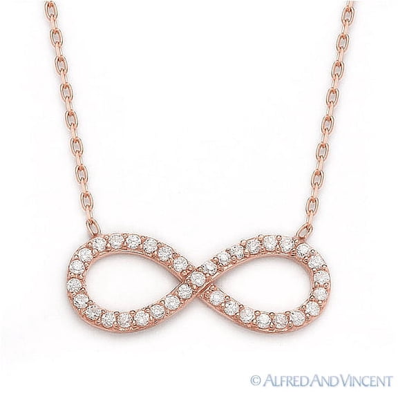 Infinity Charm CZ Crystal Pendant & Chain Necklace in .925 Sterling Silver