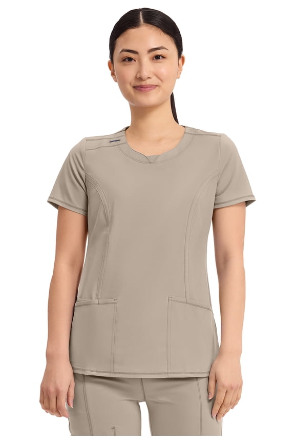 Infinity Cherokee Round Neck Nurse Scrub Tops for Women with 3 Pockets 360 Stretch & Wrinkle-Resistant 2624A