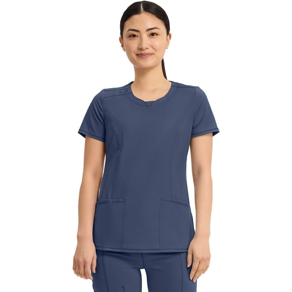 Infinity Cherokee Round Neck Nurse Scrub Tops for Women with 3 Pockets 360 Stretch & Wrinkle-Resistant 2624A