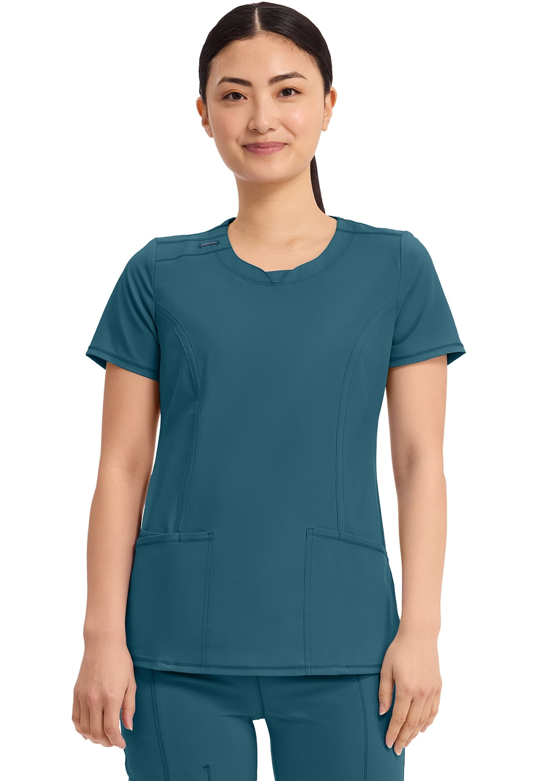 Infinity Cherokee Round Neck Nurse Scrub Tops for Women with 3 Pockets 360 Stretch & Wrinkle-Resistant 2624A