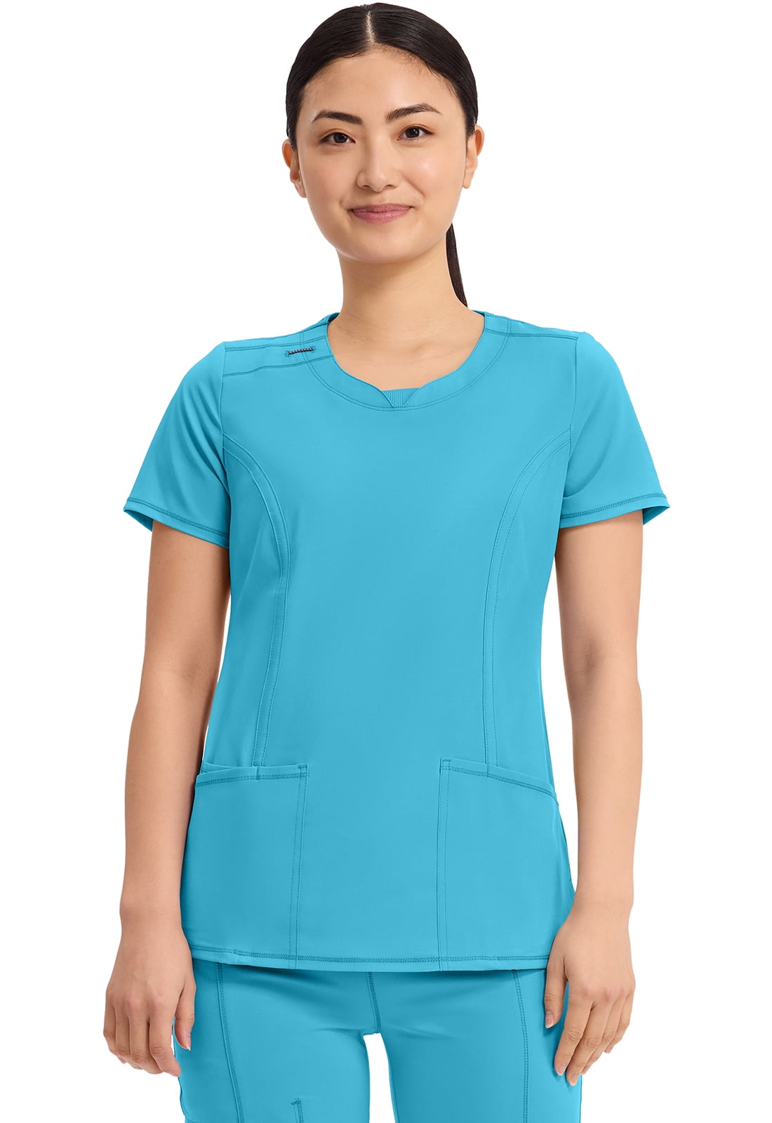 Infinity Cherokee Round Neck Nurse Scrub Tops for Women with 3 Pockets ...