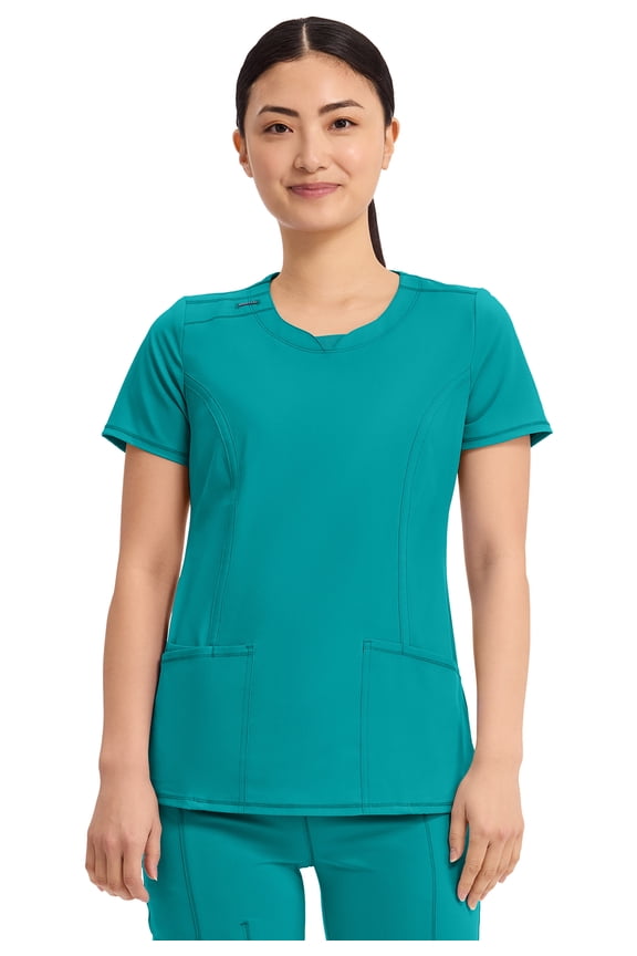 Infinity Cherokee Round Neck Nurse Scrub Tops for Women with 3 Pockets 360 Stretch & Wrinkle-Resistant 2624A