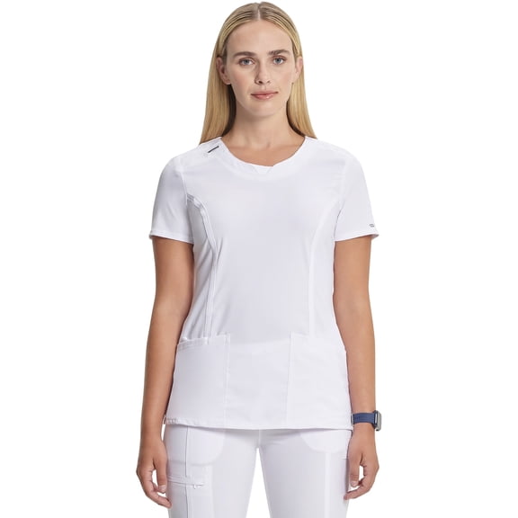 Infinity Cherokee Round Neck Nurse Scrub Tops for Women with 3 Pockets 360 Stretch & Wrinkle-Resistant 2624A