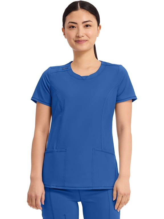 Infinity Cherokee Round Neck Nurse Scrub Tops for Women with 3 Pockets 360 Stretch & Wrinkle-Resistant 2624A