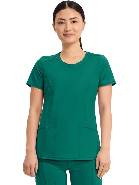 Infinity Cherokee Round Neck Nurse Scrub Tops for Women with 3 Pockets 360 Stretch & Wrinkle-Resistant 2624A