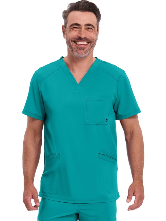 Infinity Cherokee V- Neck Men's Scrub Top with Rib Knit Back Panels with 3 Pockets and 360 Stretch - CK900A