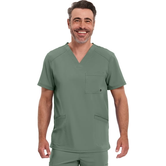 Infinity Cherokee V- Neck Men's Scrub Top with Rib Knit Back Panels with 3 Pockets and 360 Stretch - CK900A