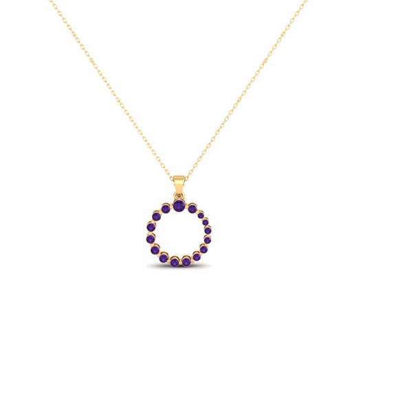 Infinity Circle Amethyst Birthstone Pendant Necklace 925 Silver 14K Yellow Gold Plated
