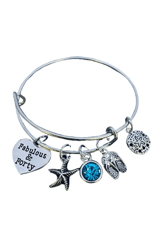 Birthday Charm Bangle Bracelet, Silver Plated Nautical Beach Jewelry, Birthday Gift for Beach Girls