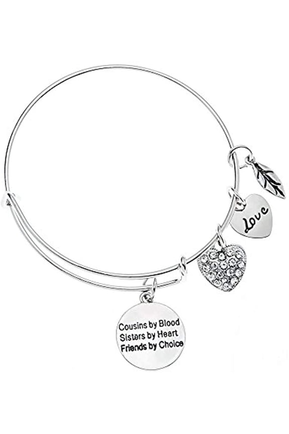 Cousin Gift, Cousins by Chance, Friends by Choice Charm Adjustable Bangle, Cousin Jewelry for Women for Cousins