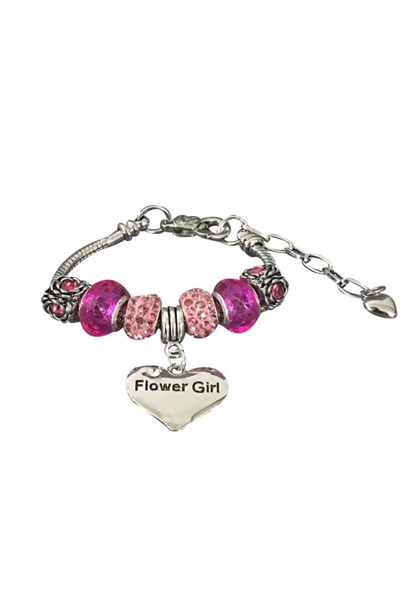 Flower Girl Wedding Bracelet - Flower Girl Heart Pendant with Snake Chain Bracelet - Adjustable and Lightweight - Girls Wedding Party Charm for Flower Girl Bridesmaid