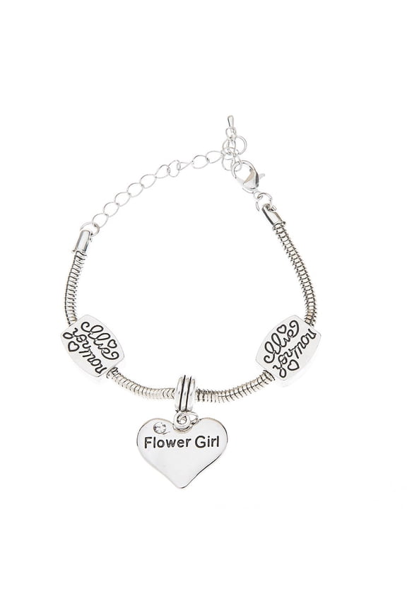 Flower Girl Wedding Bracelet - Flower Girl Heart Pendant with Snake Chain Bracelet - Adjustable and Lightweight - Girls Wedding Party Charm for Flower Girl Bridesmaid