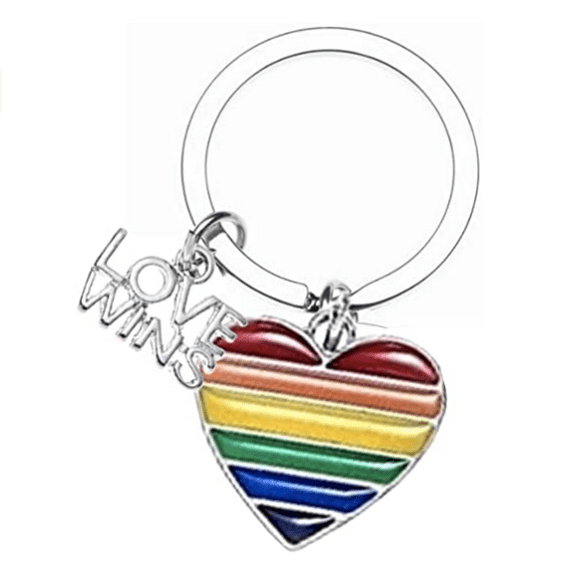 Infinity Collection Love Wins Keychain, Gay Pride Awareness Rainbow Striped Heart Charm