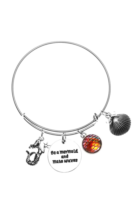 Mermaid Friendship Charm Bracelet, Be a Mermaid and Make Waves Jewelry Expandable Wire Mermaid Charm Bracelet for Women and Teens