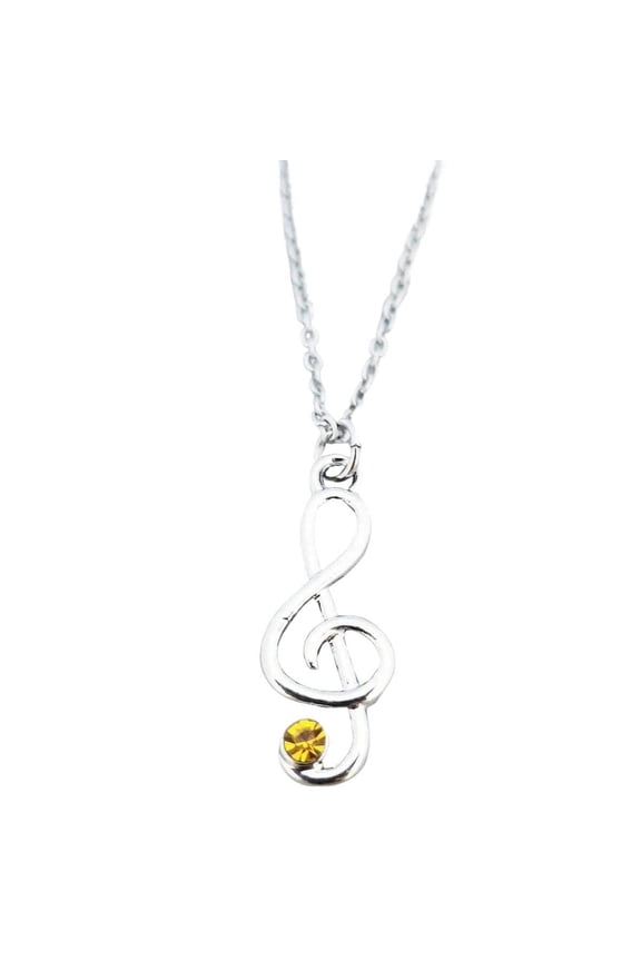 Music Note Birthstone Charm Necklace - Birthstone Treble Clef Jewelry Gift, Music Lover Jewelry Gift, Musician Gift (November)