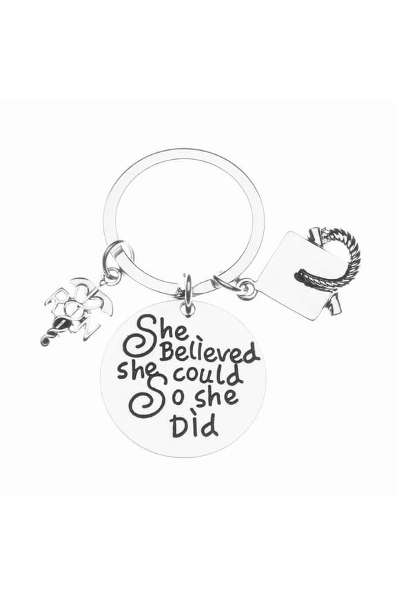 Nurse Graduation Keychain - She Believed She Could So She Did and RN Charm Show Your Nurse Appreciation - Custom 2024 Graduation Nursing Jewelry Gift For RN Registered Nursing