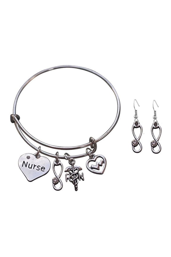 Nurse Jewelry Set, Nurse Bracelet & Nurse Earrings Nurse Bangle - Makes Perfect Nurse Gifts
