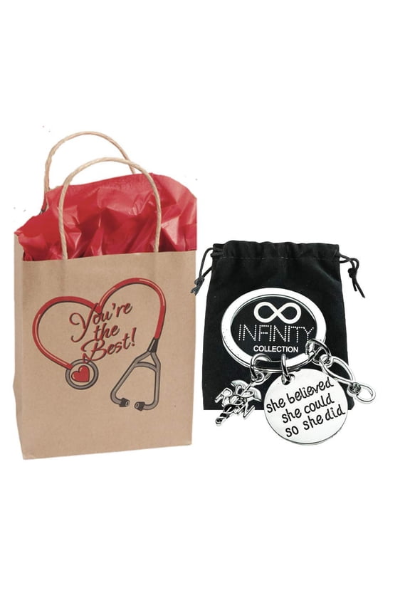 Nurse Keychain & Gift Bag Set, Nurse Graduation Gift, Nurse She Believed She Could Keychain, Nursing Keychain Makes Perfect Nurses Gift