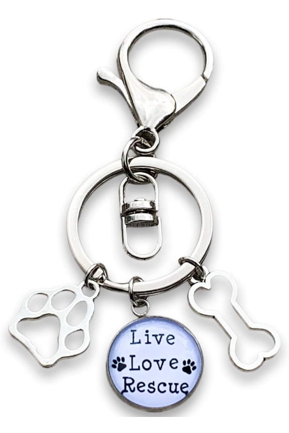Pet Rescue Jewelry, Live Love Rescue Keychain - Paw Print Jewelry, for Dog and Cat Owners
