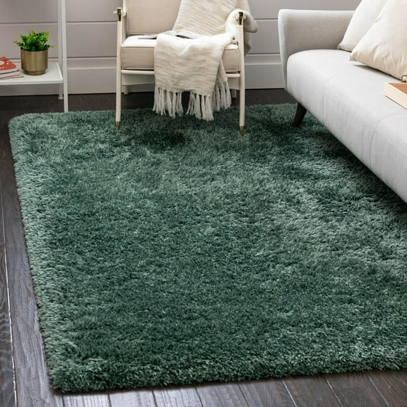 Infinity Collection Solid Shag Area Rug by Rugs.com ‚Äì Green 8' x 11' High-Pile Plush Shag Rug Perfect for Living Rooms, Bedrooms, Dining Rooms and More