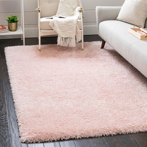 Infinity Collection Solid Shag Area Rug by Rugs.com – Pink 3' 3" x 5' 3" High-Pile Plush Shag Rug Perfect for Entryways, Bedrooms, Living Rooms and More