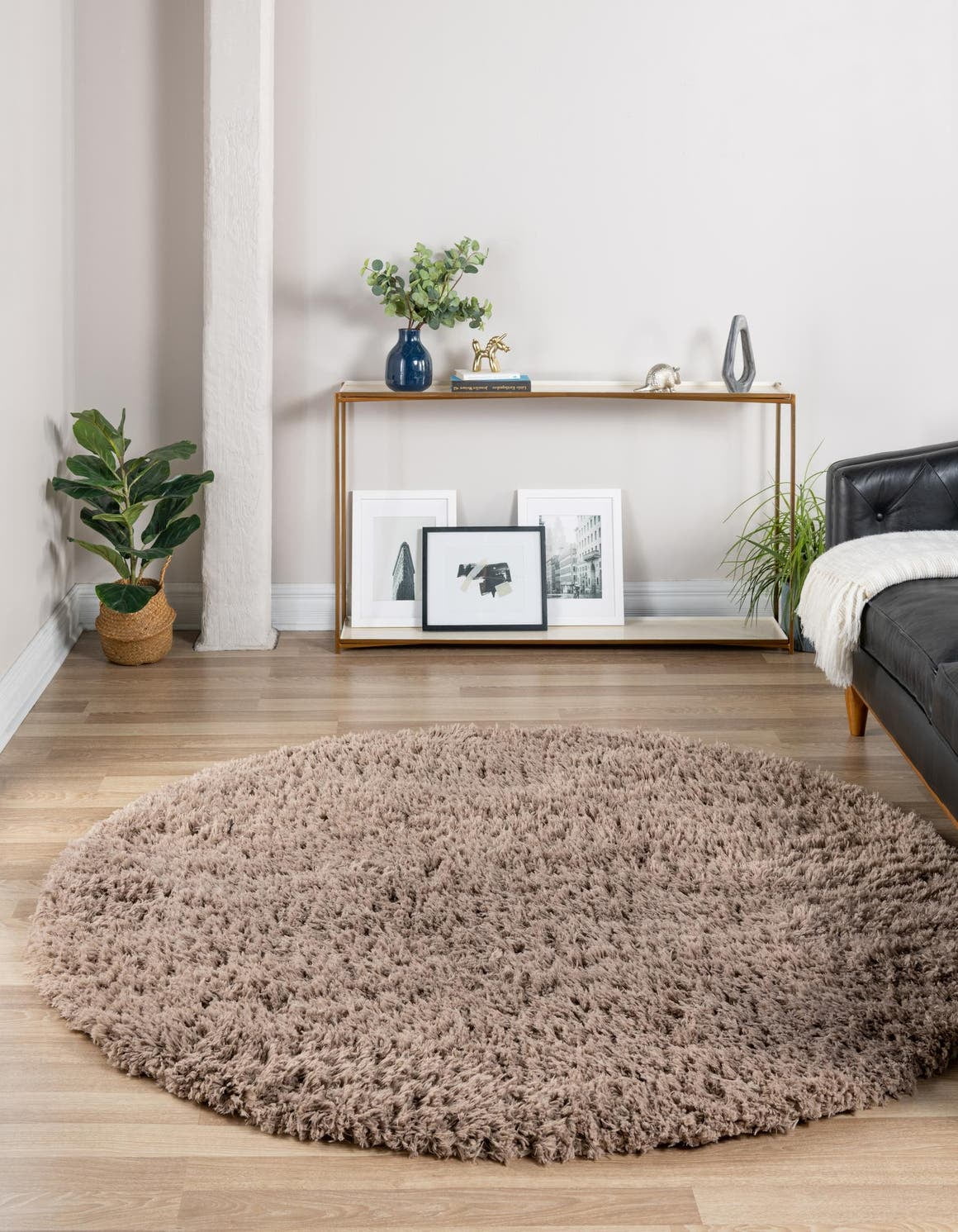 Infinity Collection Solid Shag Round Rug by ‚Äì Khaki 4' Round