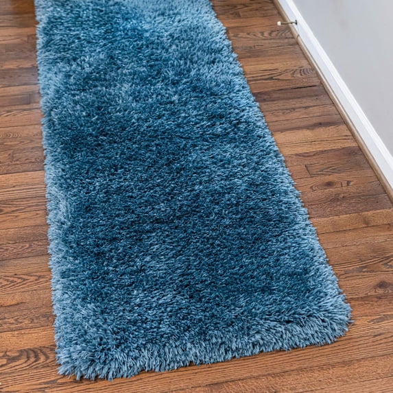 Infinity Collection Solid Shag Runner Rug by Rugs.com – Blue 2' 7" x 13' High-Pile Plush Shag Rug Perfect for Hallways, Living Rooms, Bedrooms and More
