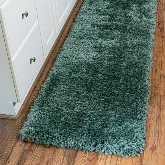 Infinity Collection Solid Shag Runner Rug by Rugs.com ‚Äì Green 2' 7" x 10' High-Pile Plush Shag Rug Perfect for Hallways, Living Rooms, Bedrooms and More