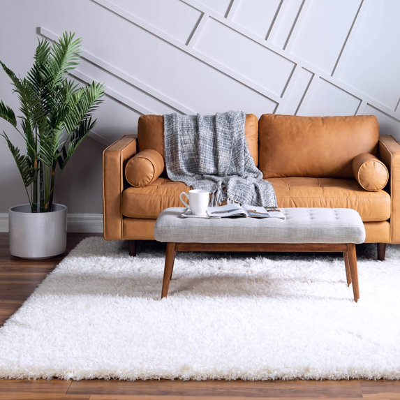 Infinity Collection Solid Shag Square Rug by Rugs.com – Pearl 8' Square High-Pile Plush Shag Rug Perfect for Living Rooms, Bedrooms, Dens and More