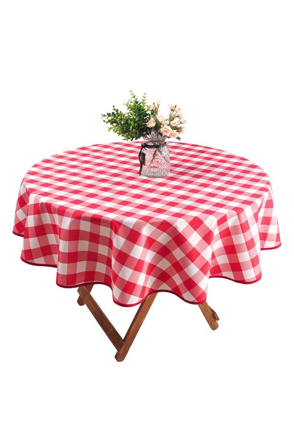 Infinity Collection Spill Proof Fabric Buffalo Check Plaid Tablecloth Matching Border Stain Resistant Wrinkle Resistant for Dining Room Kitchen Restaurant Indoor Picnic (Red and White,70" Round)