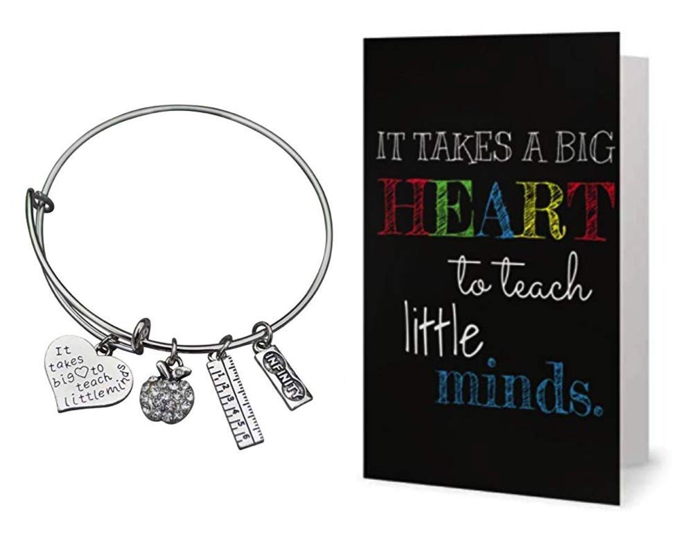 Infinity Collection Teacher Appreciation Bracelet - Teal & White Adjustable With Apple Charm - View #2