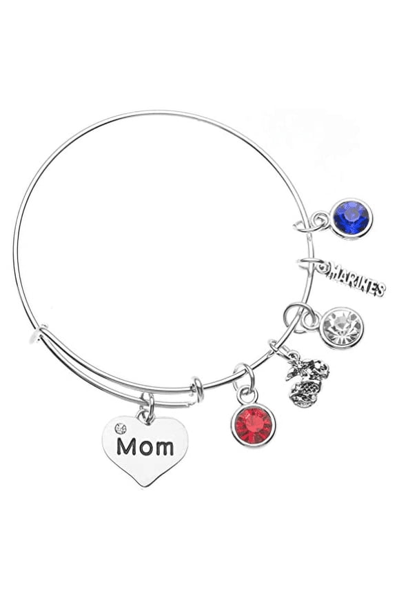 US Marine Corps Mom Bangle Bracelet, Proud Marine Mom Charm Bracelet - Makes Perfect Mom Gifts