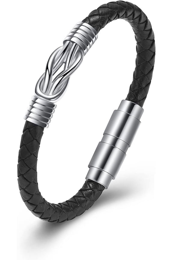 Infinity Cremation Jewelry Together Knot Infinity Urn Bracelet for Ashes for Women Men Keepsake Memorial Braided Leather Wristband Cuff Bracelet 20CM-24CM