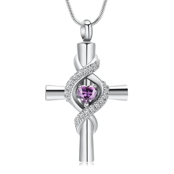 Infinity Cremation Jewelry for Ashes Pendant - Cross Necklace for Women Men Birthstone Necklaces for Valentine's Day Birthday or Anniversary