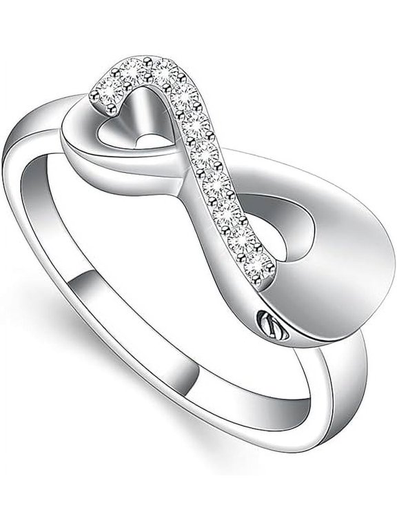 Infinity Cremation Urn Ring for Ashes Infinity Crystal Memorial Ring for Human Love Ones Ashes Stainless Steel Keepsake Ring for Women