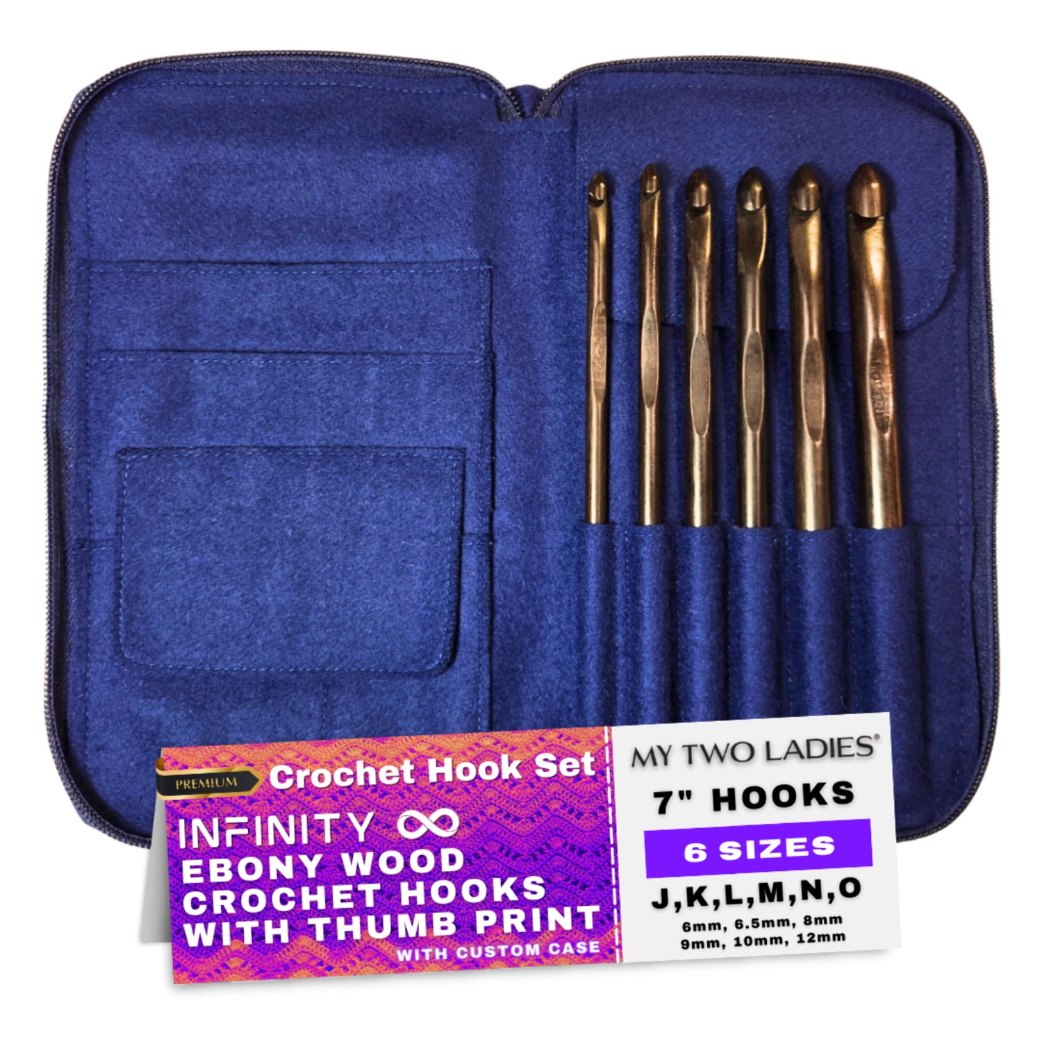 Infinity | Crochet Hook Set | Ebony | Sizes J, K, L, M, N, O | w/custom case