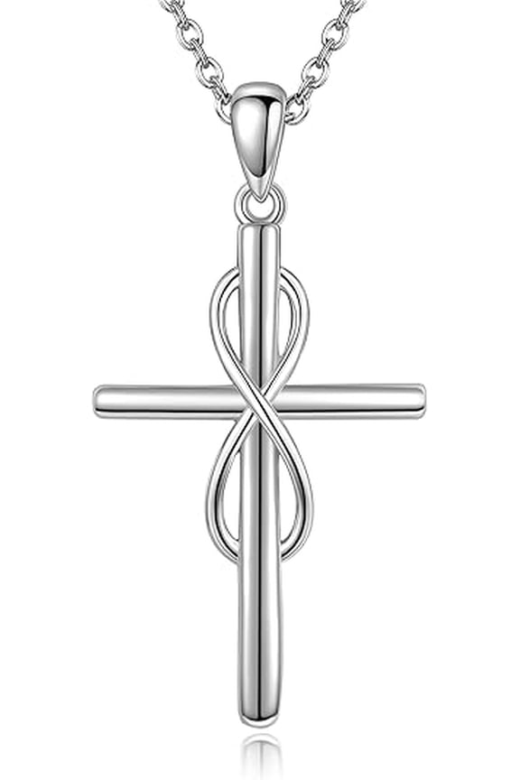 Infinity Cross Necklace 925 Sterling Silver Infinite Faith Cross Pendant Necklaces Simple Infinity Cross Jewelry Religious Protection Amulet Birthday Gifts for Women Friend