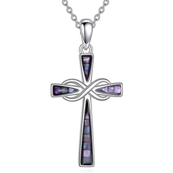 Infinity Cross Necklace S925 Sterling Silver Turquoise/Wooden/Opal/Abalone Cross Pendant Necklaces Christian Jewelry Gifts For Women