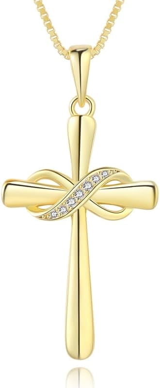 Infinity Cross Necklace for Women 925 Sterling Silver Danity Cross Pendant Necklace Christian Jewelry Baptism Gift 18''+2'' Chain