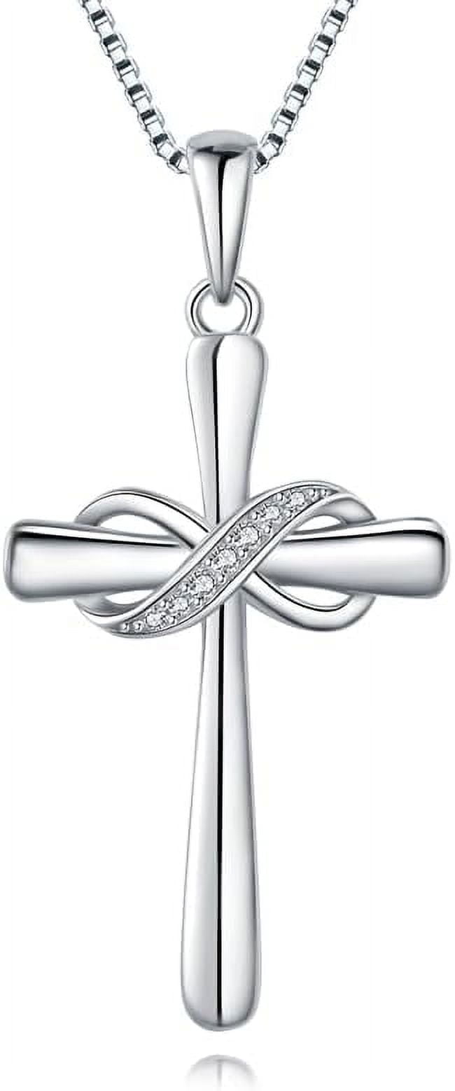 Infinity Cross Necklace for Women 925 Sterling Silver Danity Cross Pendant Necklace Christian Jewelry Baptism Gift 18''+2'' Chain