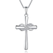 Infinity Cross Necklace for Women 925 Sterling Silver Danity Cross Pendant Necklace Christian Jewelry Baptism Gift 18''+2'' Chain
