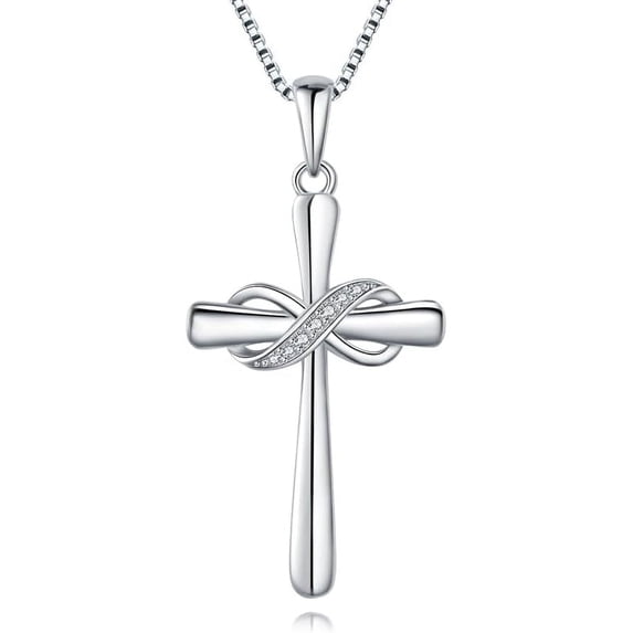 Infinity Cross Necklace for Women 925 Sterling Silver Danity Cross Pendant Necklace Christian Jewelry Baptism Gift 18''+2'' Chain