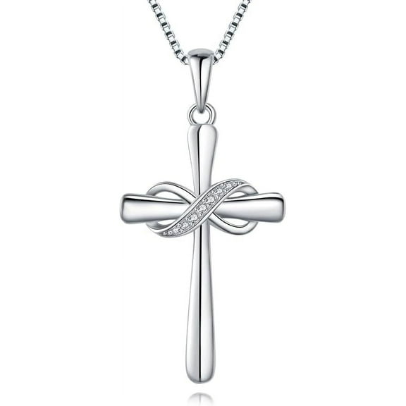 Infinity Cross Necklace for Women 925 Sterling Silver Danity Cross Pendant Necklace Christian Jewelry Baptism Gift 18''+2'' Chain