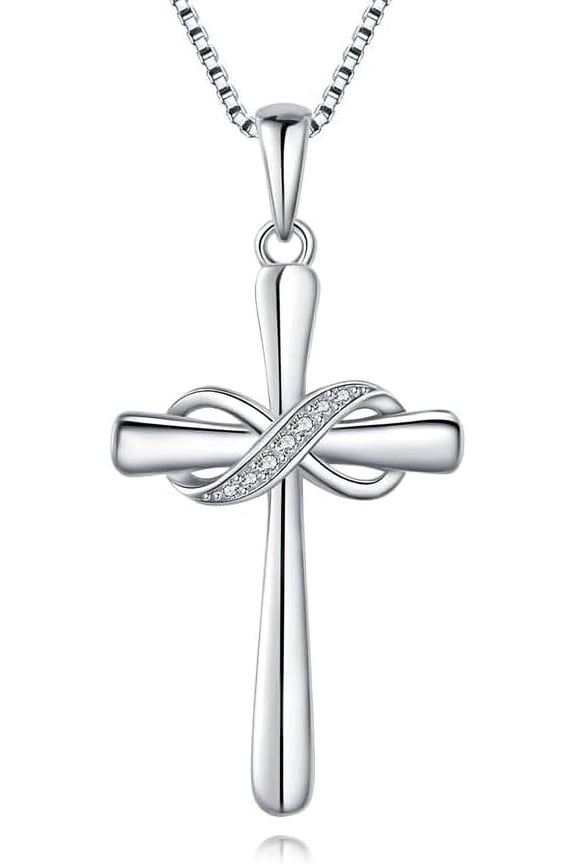 Infinity Cross Necklace for Women 925 Sterling Silver Danity Cross Pendant Necklace Christian Jewelry Baptism Gift 18''+2'' Chain