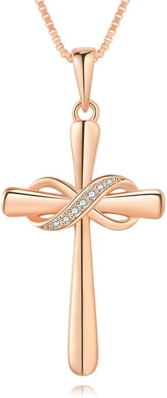 Infinity Cross Necklace for Women 925 Sterling Silver Danity Cross Pendant Necklace Christian Jewelry Baptism Gift 18''+2'' Chain