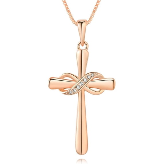Infinity Cross Necklace for Women 925 Sterling Silver Danity Cross Pendant Necklace Christian Jewelry Baptism Gift 18''+2'' Chain
